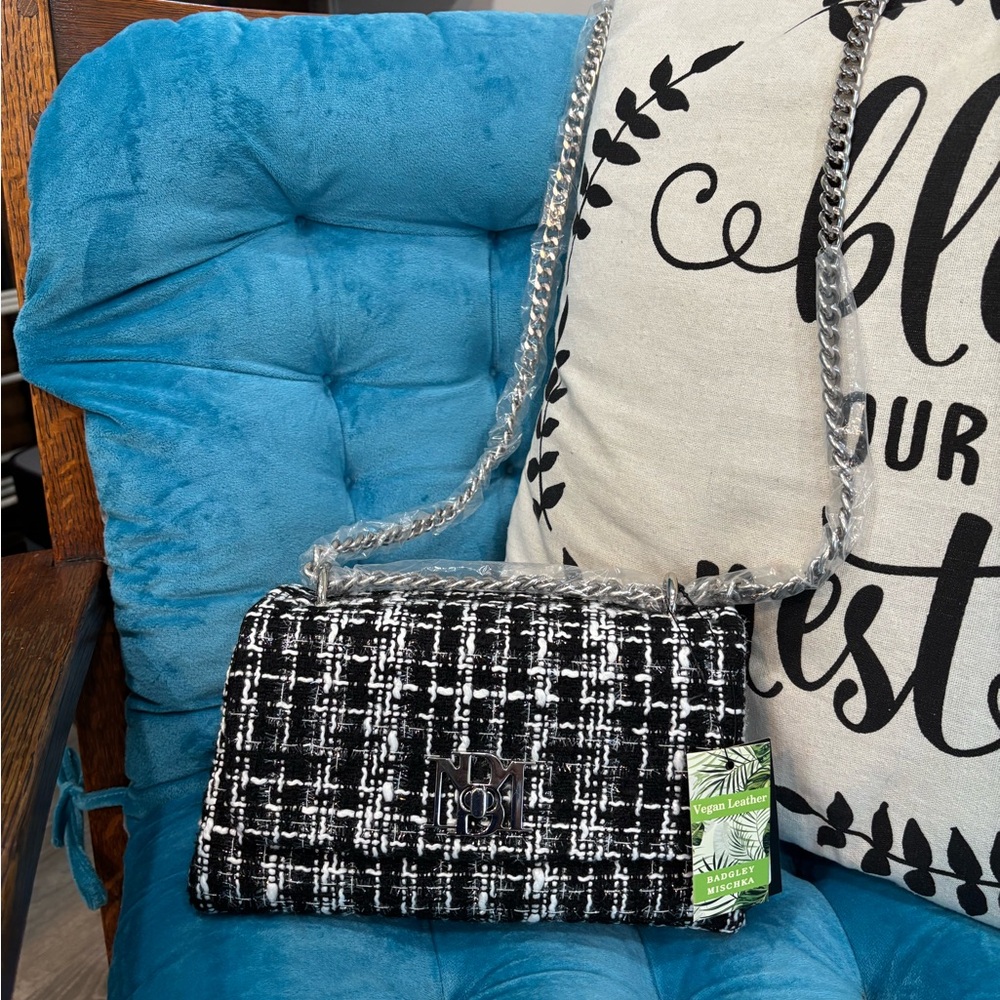 Badgley Mischka Black and White Tweed Shoulder Bag